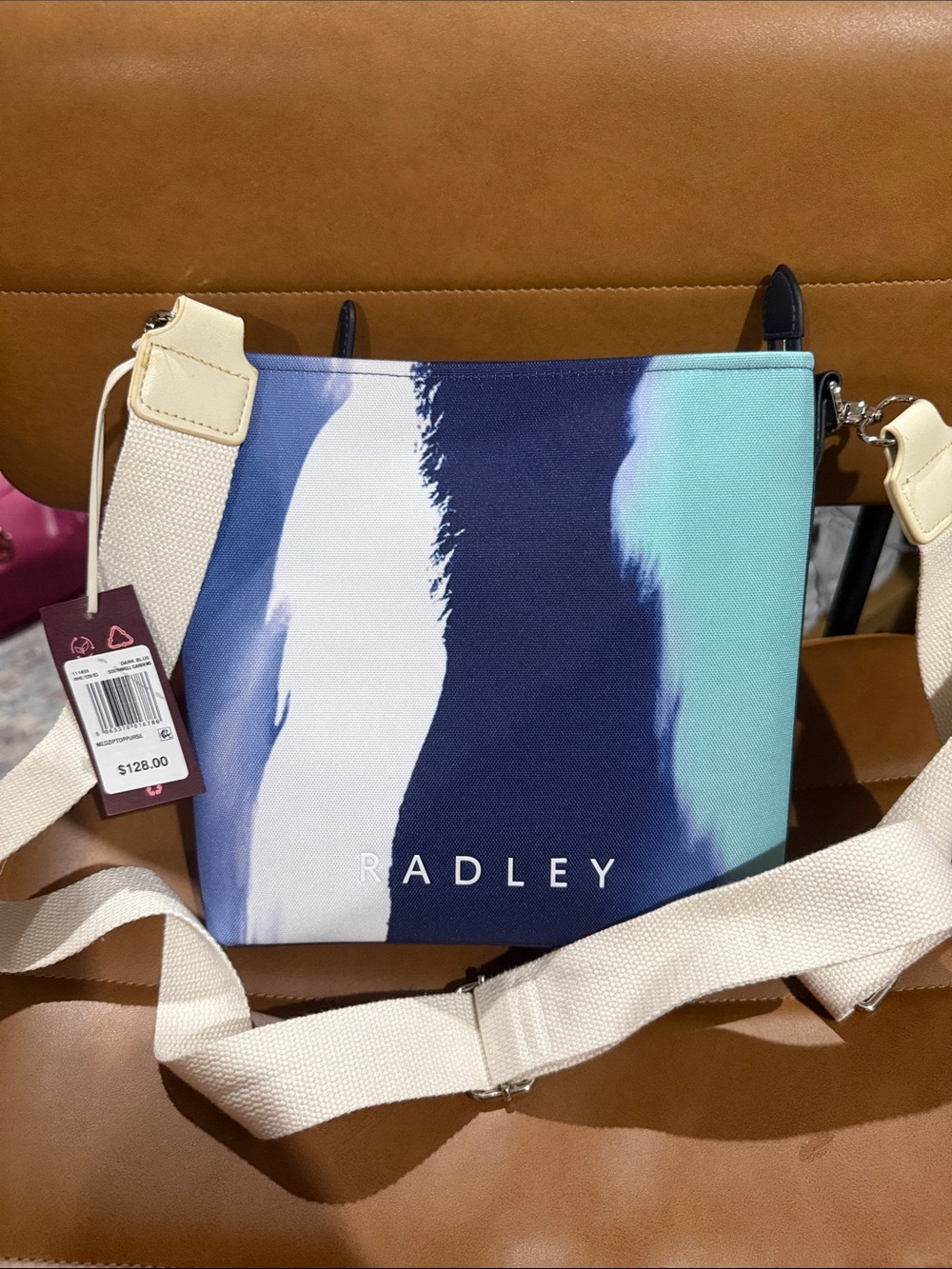 RADLEY LONDON Navy, White & Aqua Brushstroke Canvas Crossbody Bag